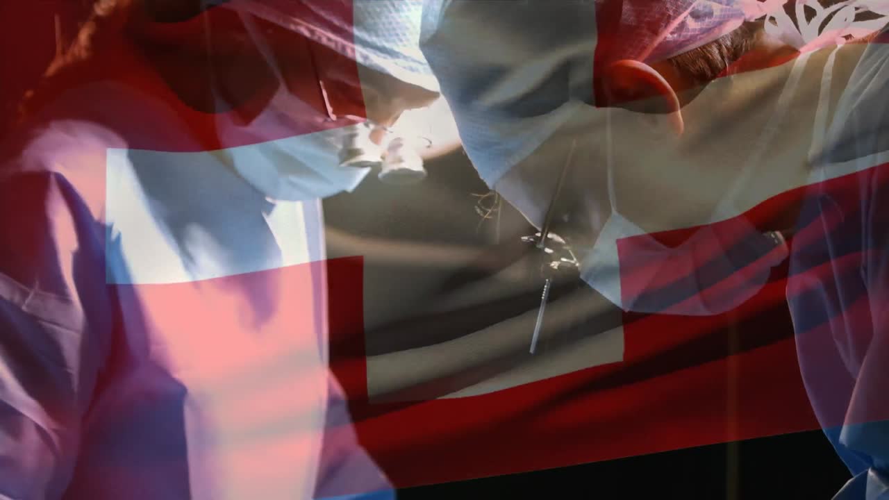 수술실의 외과 의사 위에 스위스  ⁇ 발의 애니메이션