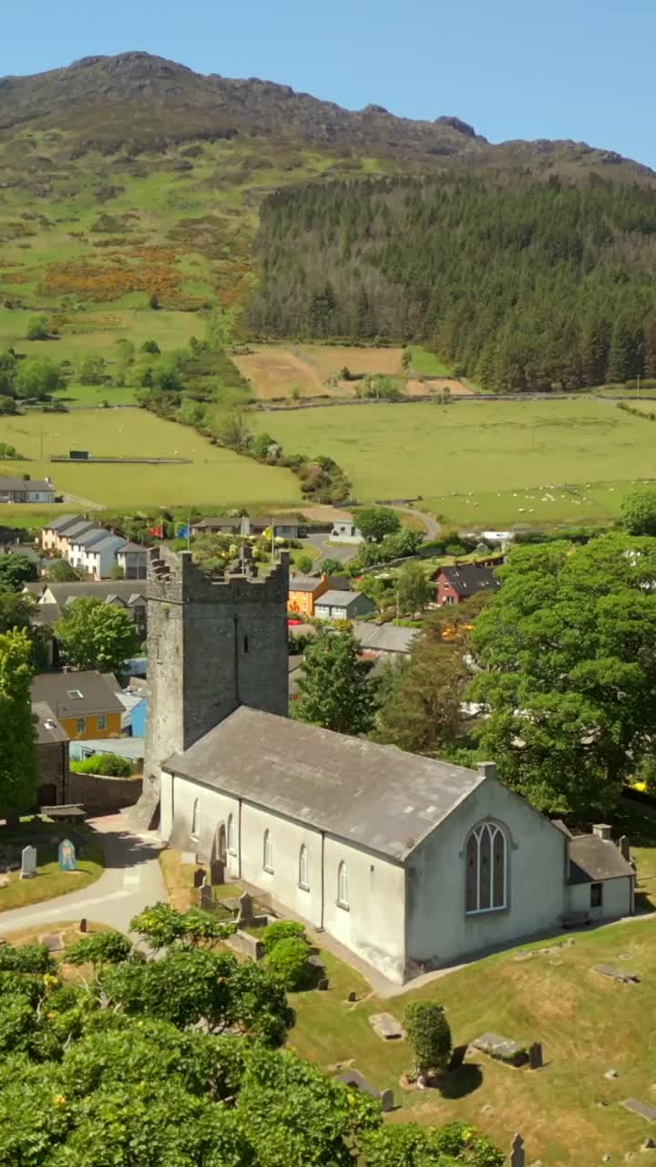 Social ratio aerial video of Carlingford Castle in County Louth, Ireland. Filmed in 1080x1920, 60FPS and with Rec709 color
