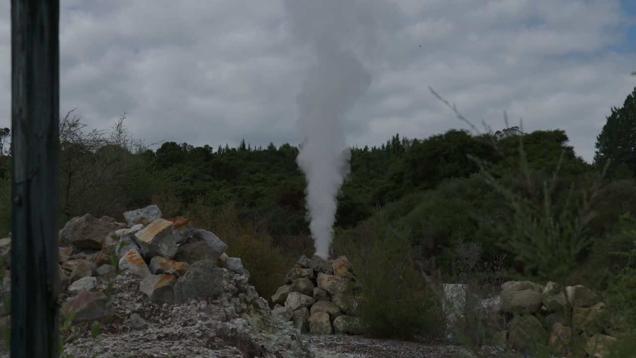 Steam coming out of rocks at hells gate, Rotorua, New Zealand.