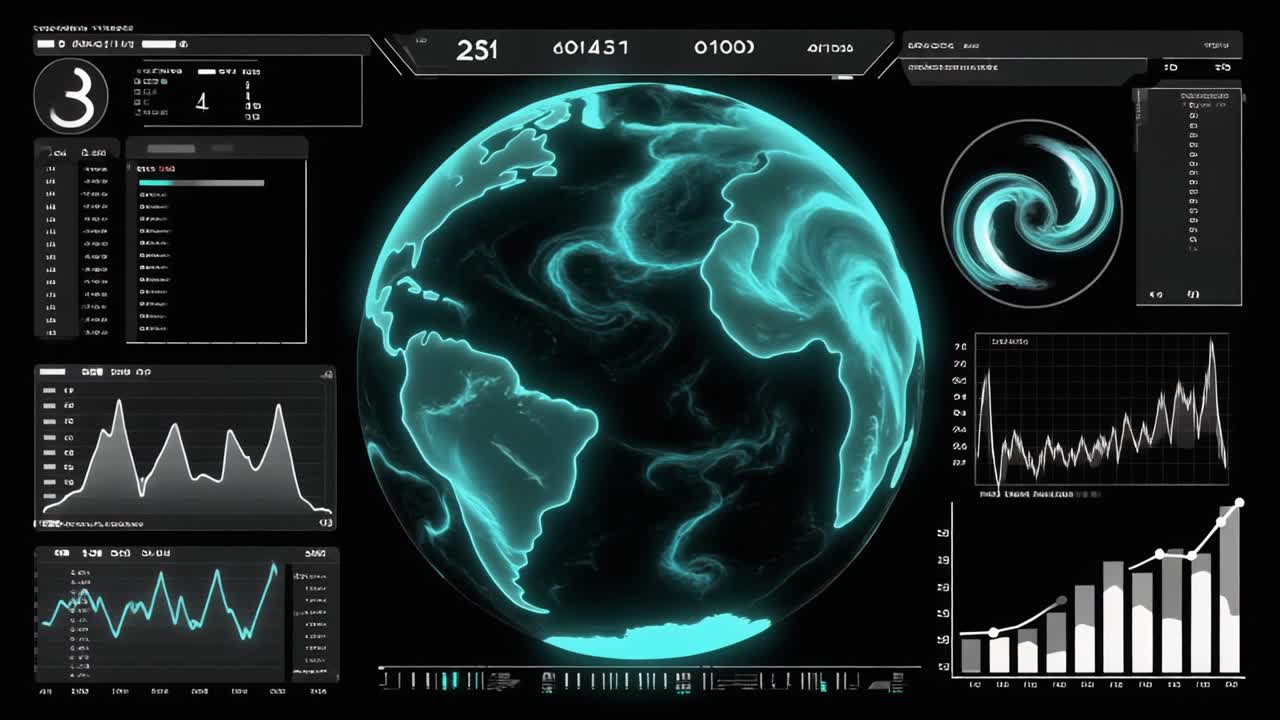 Futuristic Digital Earth Globe with Data Analysis Interface