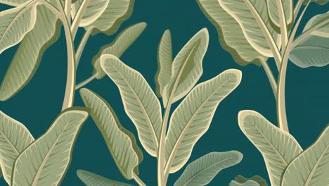 Animation-of-tropical-plant-leaves-on-green-background