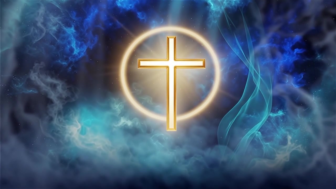 Croce Cristiana Luce Celestiale Sfondo per il Culto.