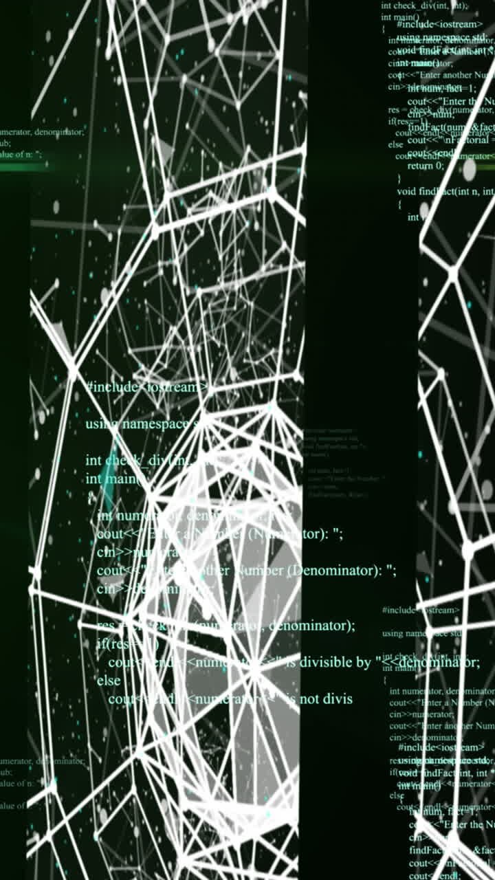 Animation of data processing and shapes on black background