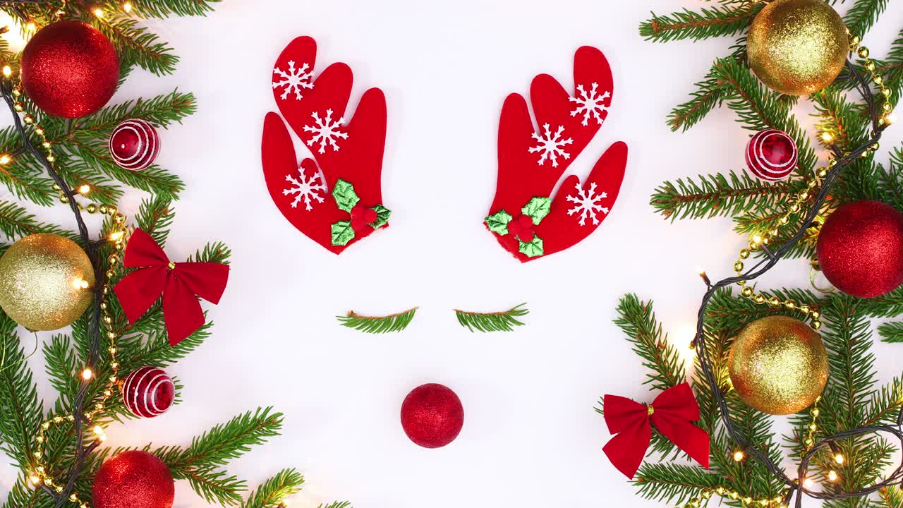 luces parpadeantes en la guirnalda de navidad y renos parpadeando con pestañas.stop motion