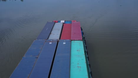 container boat from aerial view on sunny day