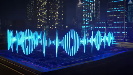 audio waveform visualization in a city at night