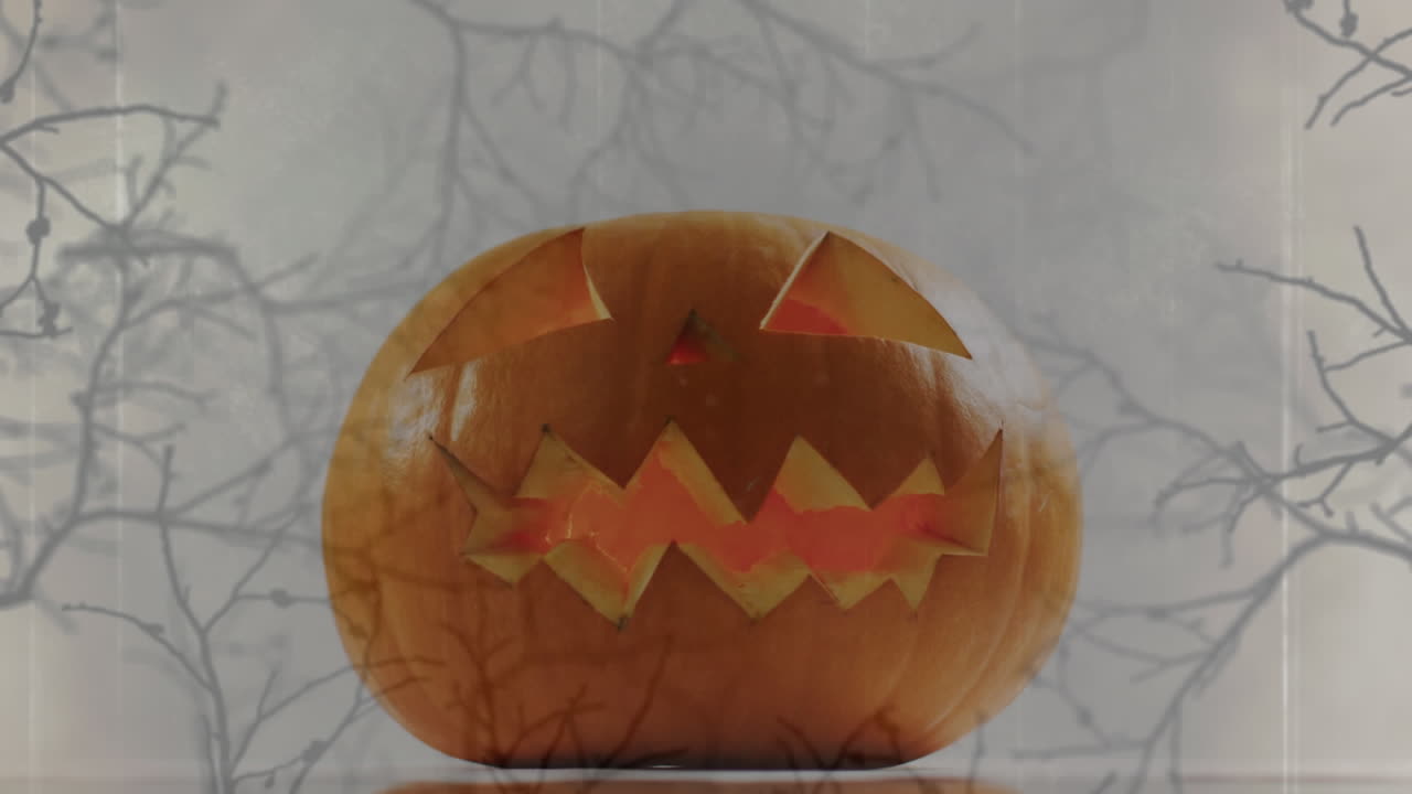 animación de calabaza tallada de halloween sobre un fondo gris