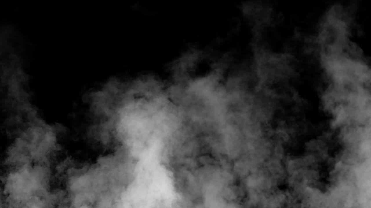 Realistic white smoke or fog rises from bottom of frame on black background. Use as overlay for atmospheric, moody, or mysterious scenes