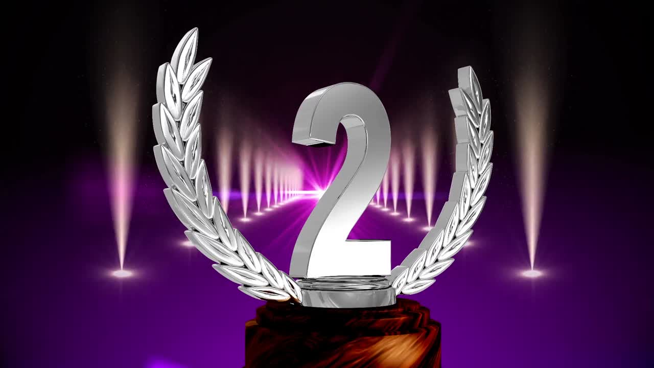 Animation of second place award trophy at floodlit winners' prize giving ceremony