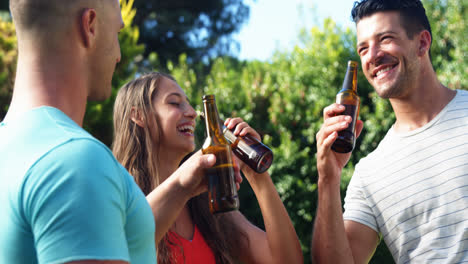 grupo de amigos brindando botellas de cerveza