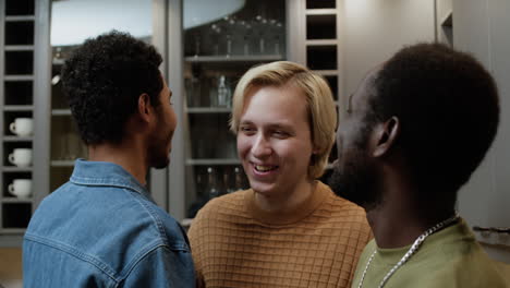 meeting of male friends in an apartment