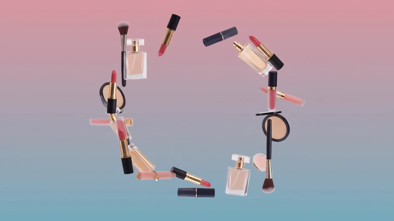 Various Beauty Products Floating and Arranging in a Circular Pattern