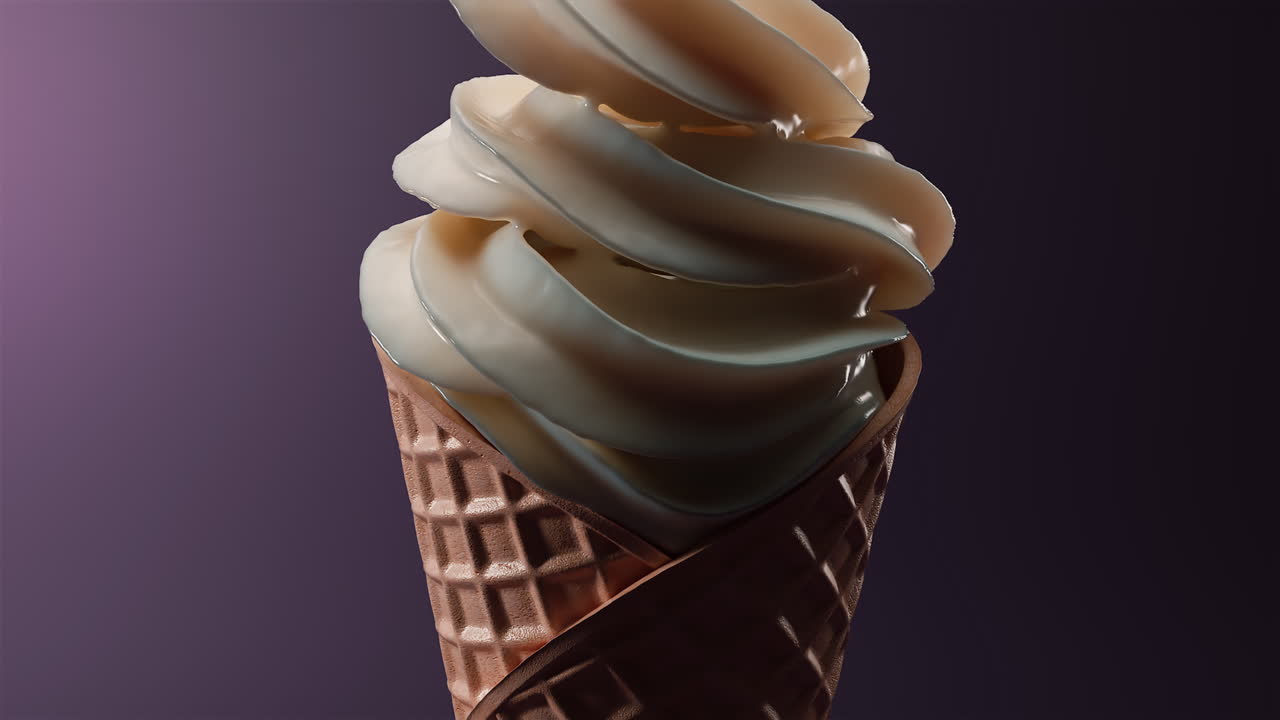 Animazione di gelato in un cono waffle