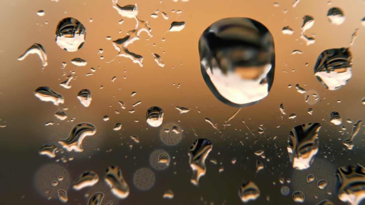 Glittering Raindrops on a Glass Surface Against a Softly Lit Background Showcasing the Beauty of Reflection and Refraction in Nature's Water Droplets