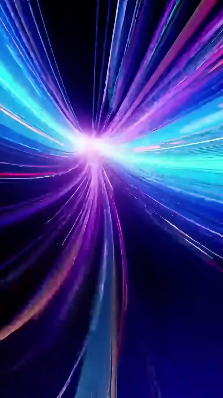 Vibrant Neon Light Trails Zooming Through a Digital Tunnel