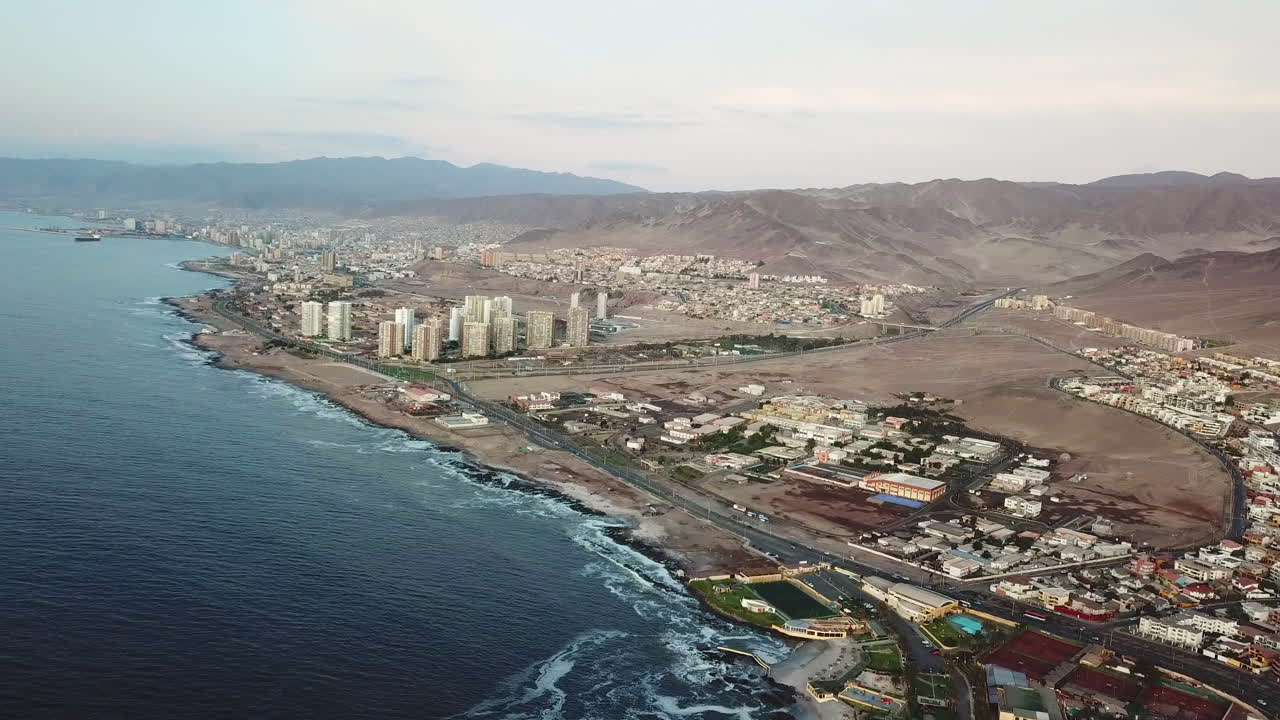 Antofagasta City, Chile. Aerial View of Coastaline of Atacama Desert and Beach Town on Pacific Ocean