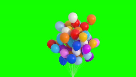 bundle of balloons flies up on the green screen