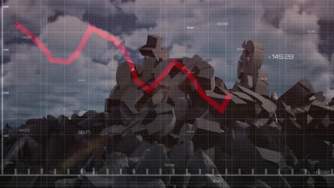 animation of data processing over broken dollar symbols and clouds