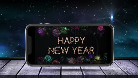 Animación-Digital-De-Texto-De-Feliz-Año-Nuevo-Y-Fuegos-Artificiales-Explotando-En-La-Pantalla-Del-Teléfono-Inteligente