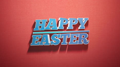 joyful happy easter greeting in vibrant blue on festive red background