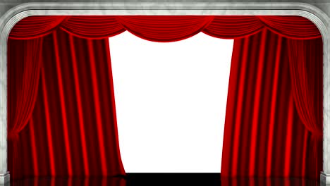 3d render clip of an opening red stage curtain. animated mask added