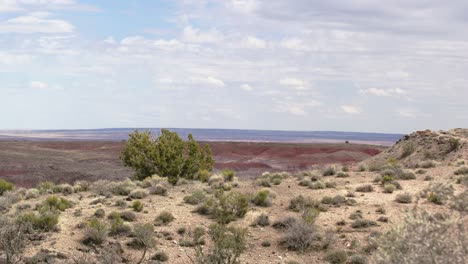 A-wide-landscape-shot-of-the-Painted-Desert-on-a-windy-day-in-the-Petrified-Forest-National-Park,-Arizona