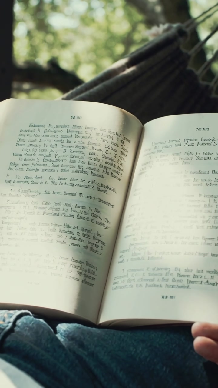 Person Reading a Book and Turning Pages in a Hammock Outdoors
