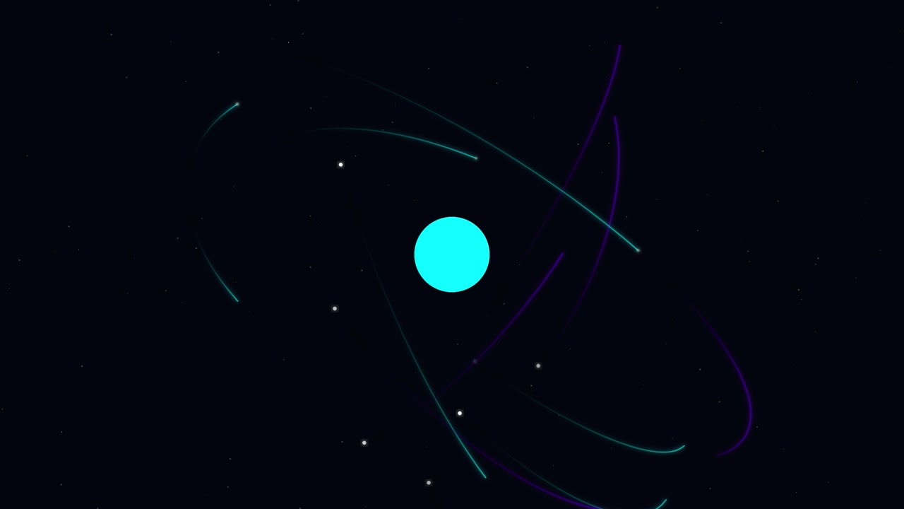 Abstract Animation of Glowing Particles Orbiting a Central Sphere