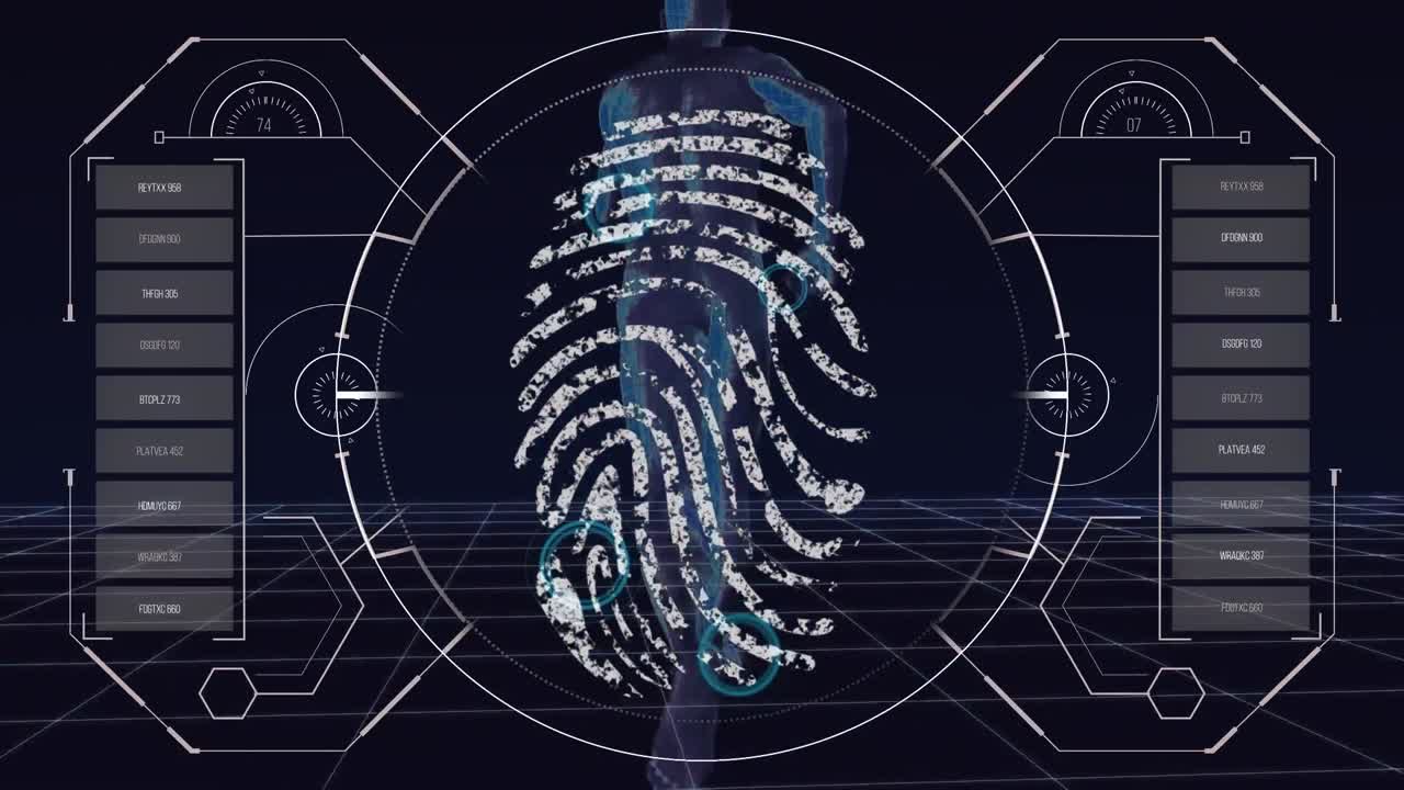 animación del procesamiento de datos sobre huellas dactilares biométricas