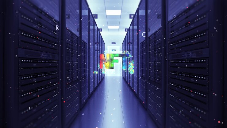 NFT Crypto Art Sign In Datacenter. Collectible Art.