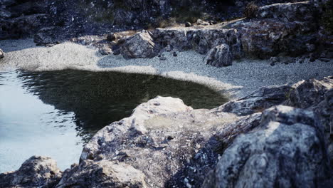 rocky beach with small pool of water