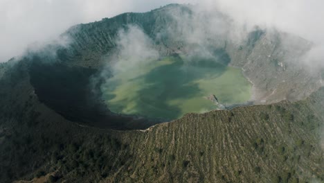 aerial view of crater and lake of el chichonal volcano in chiapas, mexico - drone shot