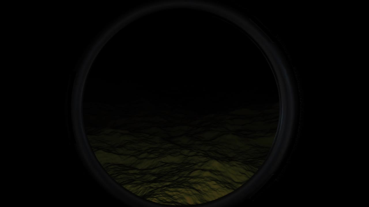 mirando por una ventana de un portillo de submarino mientras se mueve hacia adelante bajo el agua cerca del fondo del océano