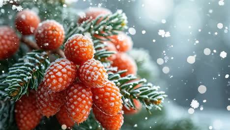 a branch of red berries covered in snow