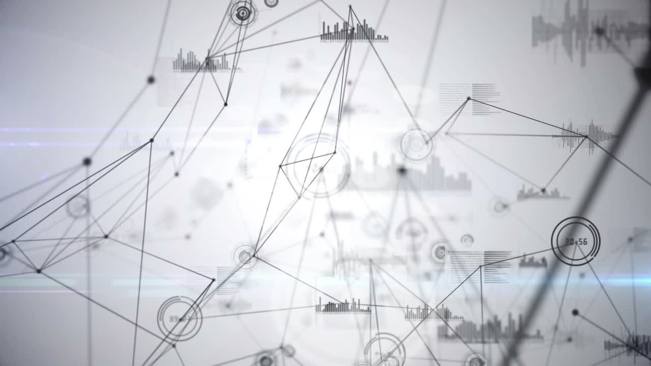 animación digital de la red de conexiones y procesamiento de datos contra un fondo gris