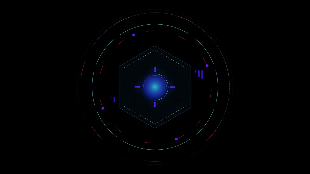 Futuristic Hexagonal HUD Interface with Pulsing Blue Core