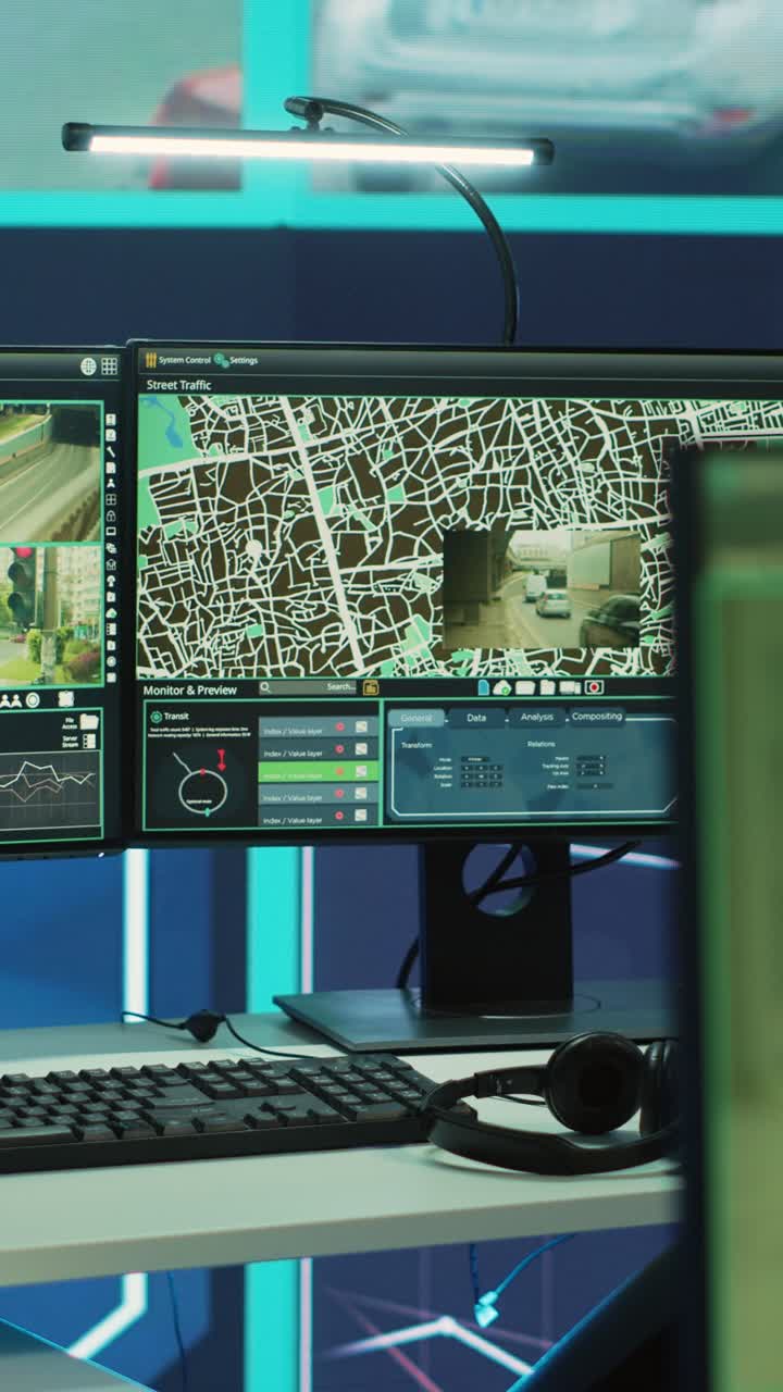 Monitor del computer che mostra il sistema di monitoraggio del traffico stradale in tempo reale