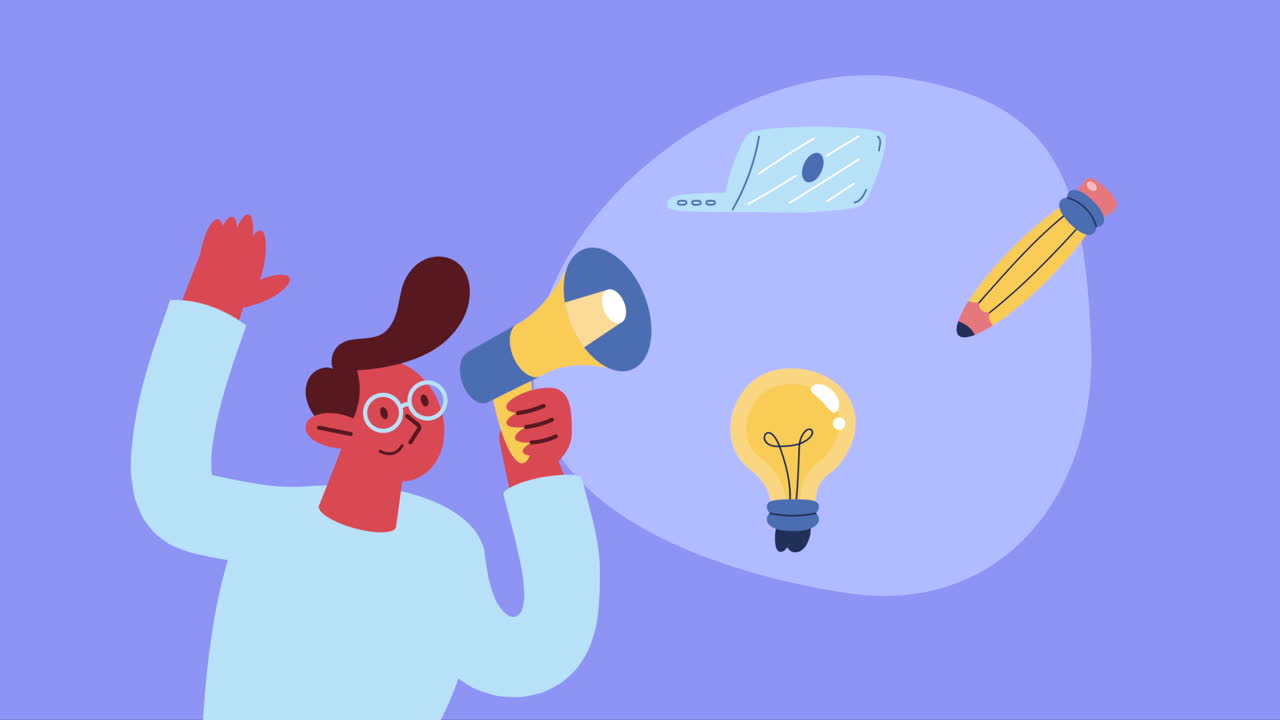 메가폰 장치를 가진 남자 오디오 애니메이션