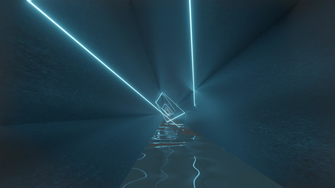 túnel metálico con luces de neón azul claro. gráfico de movimiento en bucle sin costuras fondo animado mínimo