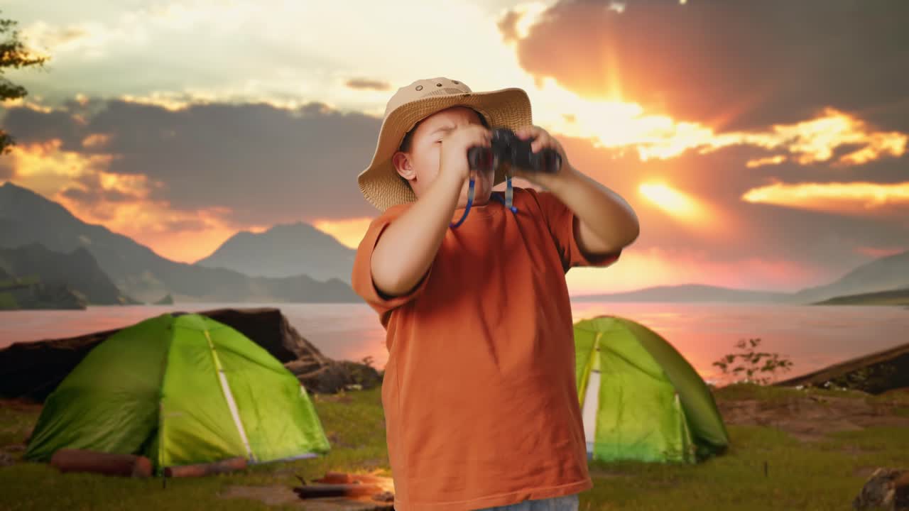 Boy Exploring Nature During Camping Trip