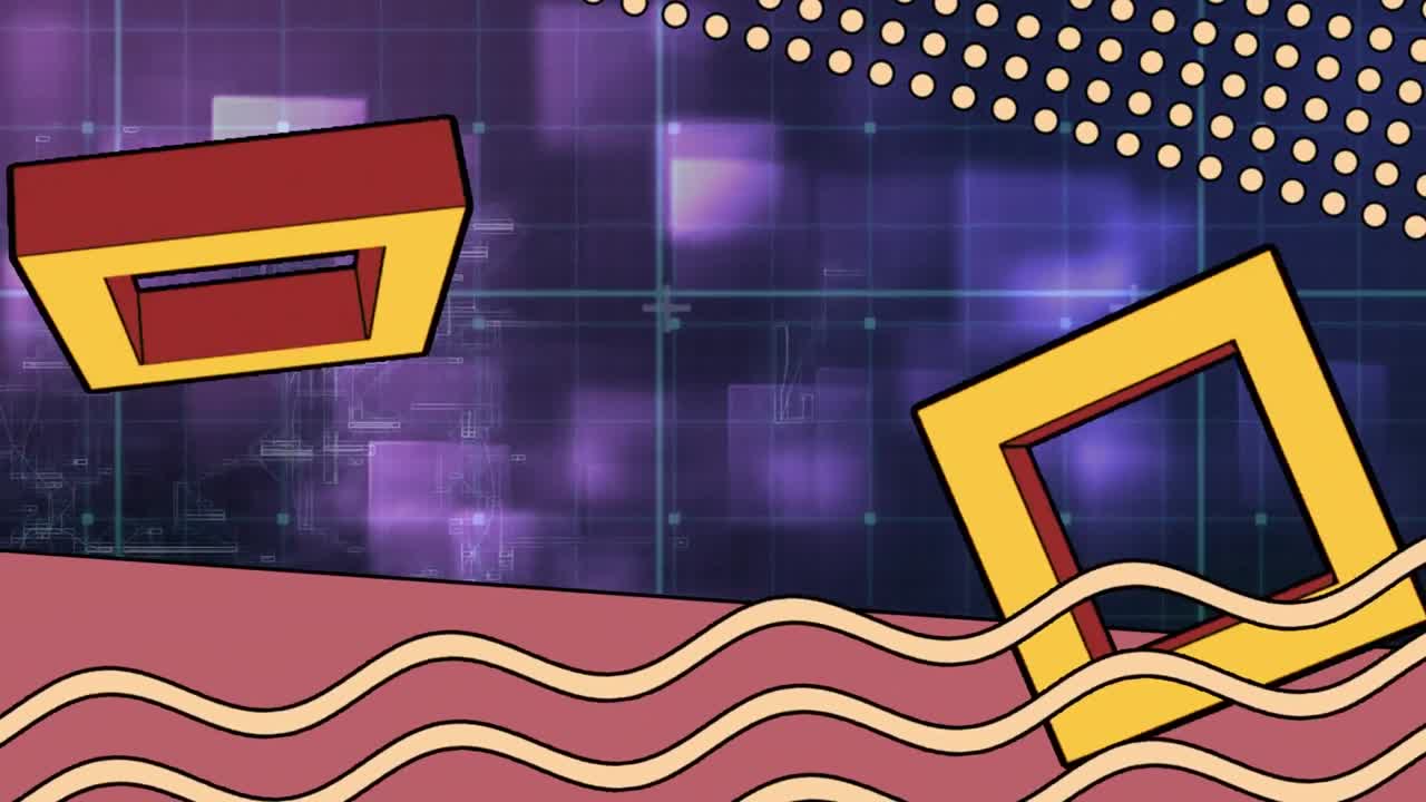 움직이는 사각형 위의 모양의 애니메이션.