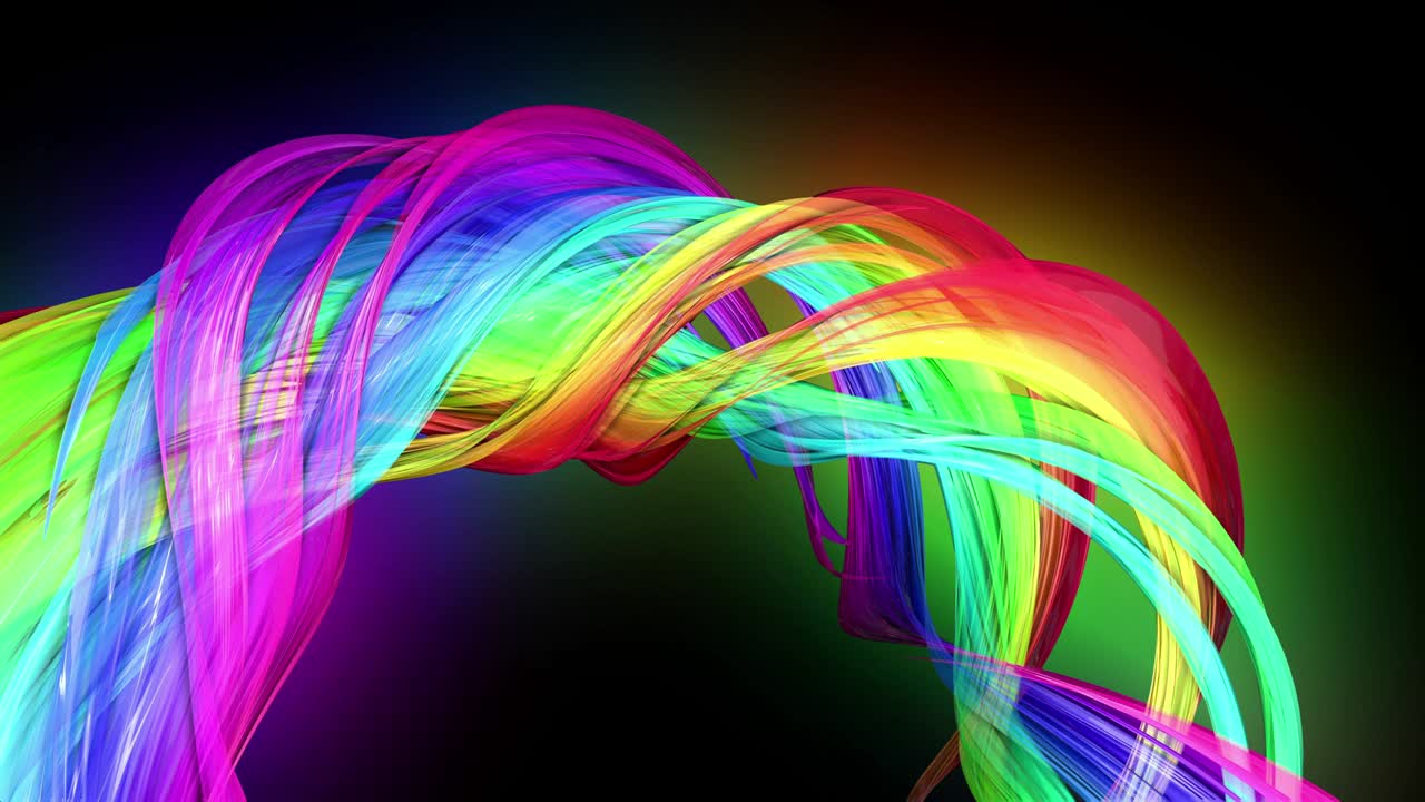 라인과 리본으로 추상적인 배경으로 원으로 움직이는 네온 빛을 가진 무지개 색의 테이프의 4k 다채로운 루프 애니메이션. 마 매트는 컴포지팅을위한 알파 채널로 포함되어 있습니다.