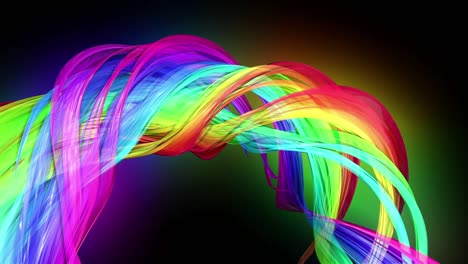 4k colorida animación en bucle de una cinta de colores arco iris con luz de neón moviéndose en un círculo como fondo abstracto con líneas y cintas. luma matte está incluido como canal alfa para la composición. 55