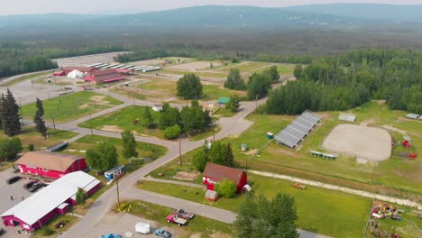 4k drone video of tanana valley state fairgrounds in fairbanks, alaska during sunny summer day