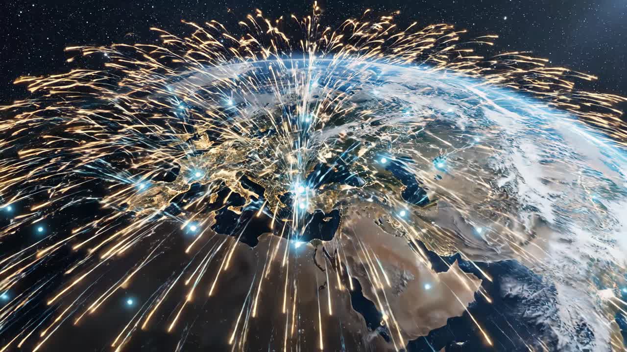 Earth with fireworks