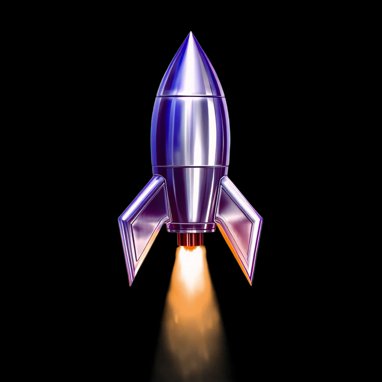Futuristic rocket launching upward animation isolated asset, transparent 4K video, alpha channel