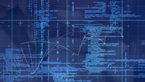 Animation-Der-DNA-Striktur-Und-Datenverarbeitung-Vor-Nahaufnahme-Einer-Hand,-Die-Ein-Reagenzglas-Hält