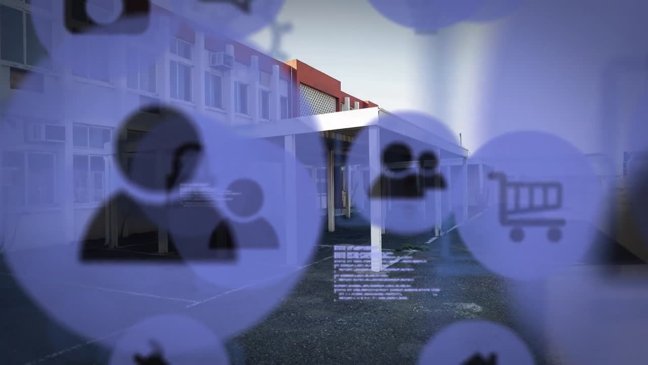 현대적인 건물 위에 데이터 처리의 애니메이션