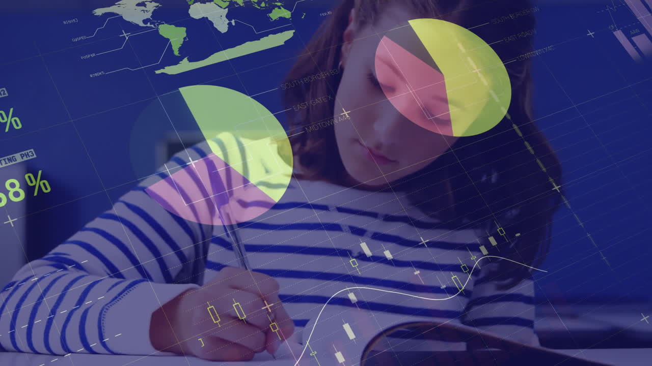 animación del procesamiento de datos financieros sobre estudiantes bi-raciales