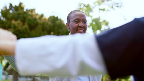 senior, black woman and stretching band